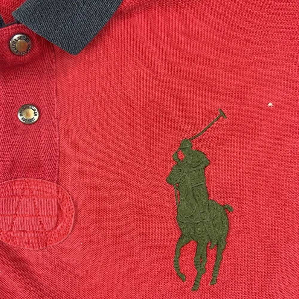 POLO by Ralph Lauren Big Pony‎ Snap Button Rugby Polo Shirt Size XL Red Vented